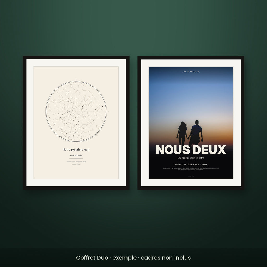 Coffret Duo – carte du ciel Crème et affiche film, exemple encadré