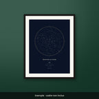 Affiche de naissance personnalisée style Bleu nuit, ciel étoilé avec prénom, poids et taille