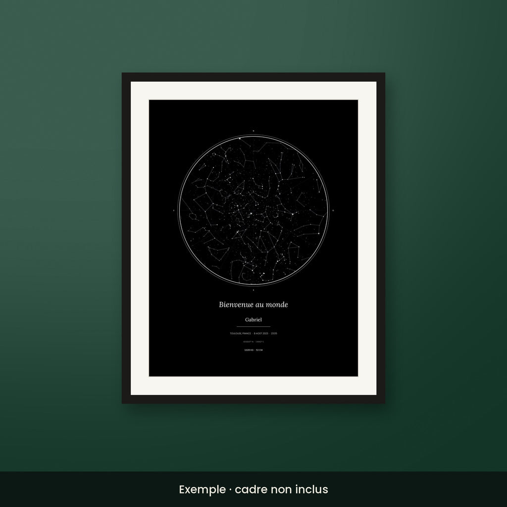 Affiche de naissance personnalisée style Noir minuit
