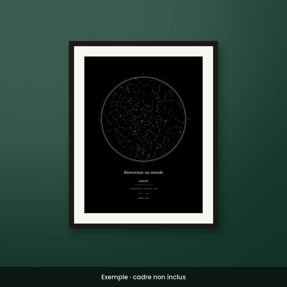 Affiche de naissance personnalisée style Noir minuit
